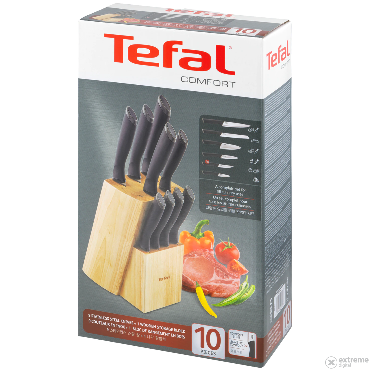 Tefal K221SB04 Comfort Touch sada nožů s dřevěným blokem na nože, 10 ks