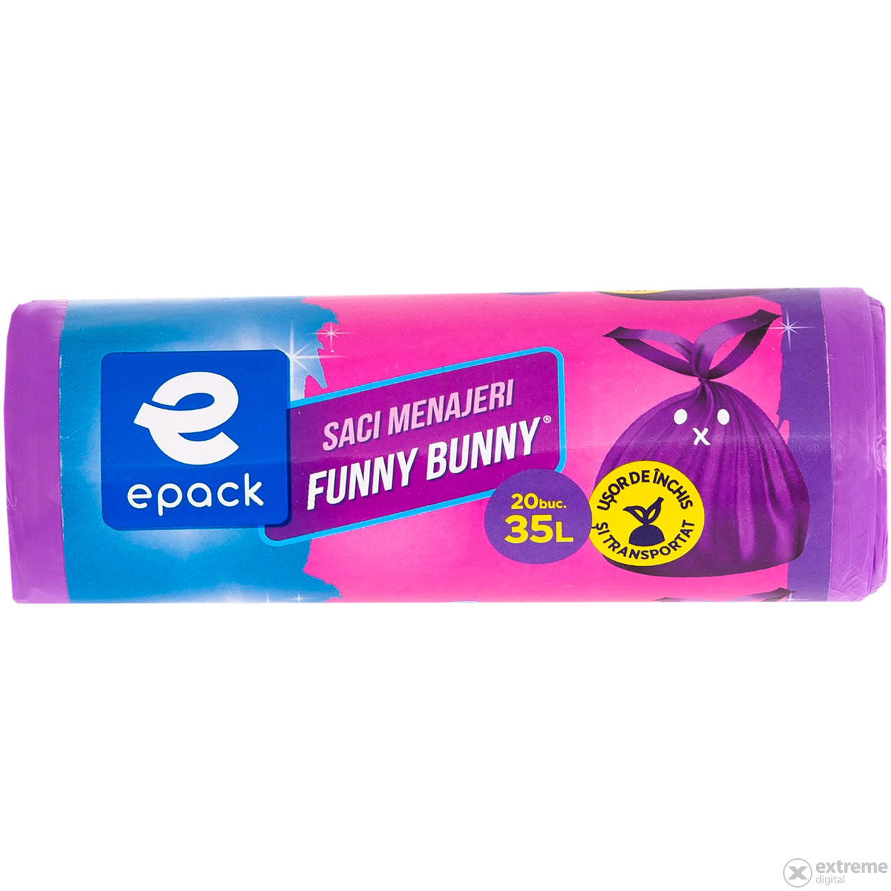 Epack Funny Bunny szemetes zsák, 35 l, 52 x 57 cm + 16 cm, 20 db/tekercs, lila