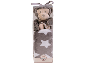 Naturtex Sivi baby pokrivač sa majmunom, PVC box, veličina: 100x75 + 21cm plišani