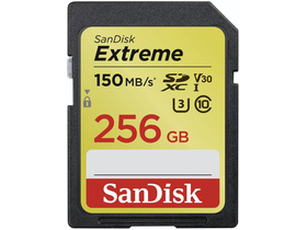 SanDisk Extreme 256GB SDXC memóriakártya, Class 10, UHS-I, U3, V30 (183526)