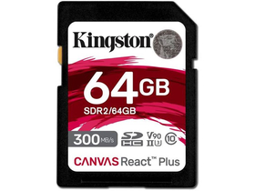 Kingston 64GB SD Canvas React Plus (SDXC Class 10 UHS-II U3) (SDR2/64GB) paměťová karta