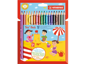 Farebné ceruzky, trojuholníkové, hrubé, STABILO "Trio", 18 rôznych farieb