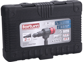 Sada adaptérů Fortum pro vrtačku, 2v1, pro trhací nýty a nýtovací matice POP-NUT, 15 ks, FORTUM