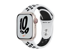 Apple Watch Nike Series 7 GPS + Cellular 45mm, csillagfény, platinum/fekete Nike sportszíjjal