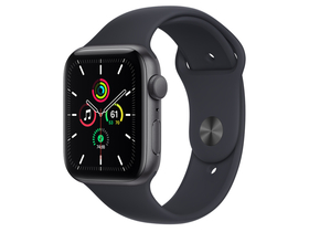 Apple Watch SE (v2) + Cellular, 44mm, sötétszürke, éjfekete sportszíjjal