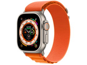 Apple Watch Ultra Cellular, 49 mm, Titan, Alpines Armband in Orange, S