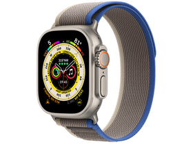 Apple Watch Ultra Cellular, 49 mm, Titangehäuse, blau/graues Terrain-Band, M/L