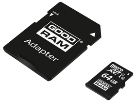 Goodram 64GB microSDXC memóriakártya + adapter, Class 10, UHS-i 1 (M1AA-0640R12)