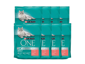 Purina One Adult суха храна за котки със сьомга и пълнозърнести храни, 8х800 грама