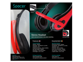 Spacer SPK-507 slúchadlo s mikrofónom, Stereo, 3.5 mm, čierna/červena