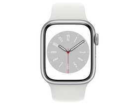Apple Watch Series 8 GPS, 45 mm, silbernes Aluminiumgehäuse, mit weißem Sportarmband