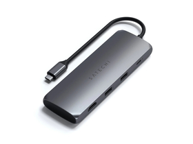 Satechi Aluminium USB-C Hybrid Multiport Adapter mit SSD Speicherfach, HDMI 4K, 2 x USB-A 3.1 Gen 2 bis zu 10 Gbps, Space Grey
