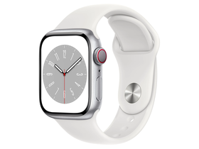 Apple Watch Series 8 Cellular, 41mm, srebrno aluminijsko kućište, bijeli sportski remen (MP4A3CM/A)