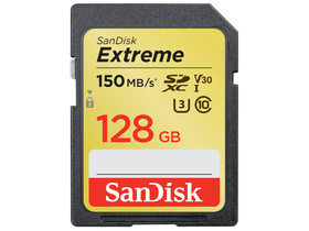 Sandisk Extreme 128GB SDXC memóriakártya, Class 10, UHS-I, U3, V30 (183525)