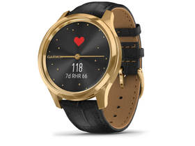 Garmin vivomove Luxe Smartwatch, 24K Gold, schwarz geprägtes Lederuhrband