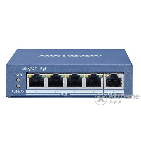 Hikvision DS-3E0505P-E (4 port 1000Mbps, 60W, 1 uplink port, L2) switch PoE