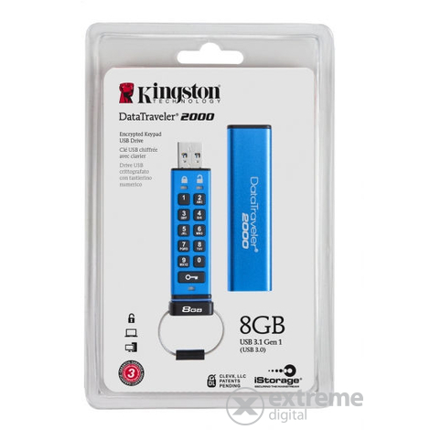 Kingston DataTraveler 2000 8GB  USB 3.0 varnostni pendrive, moder (DT2000/8GB)