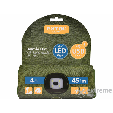 Extol kapa, zelena, LED, 4×45 Lumen; USB, Li-ion, 3 funkcije
