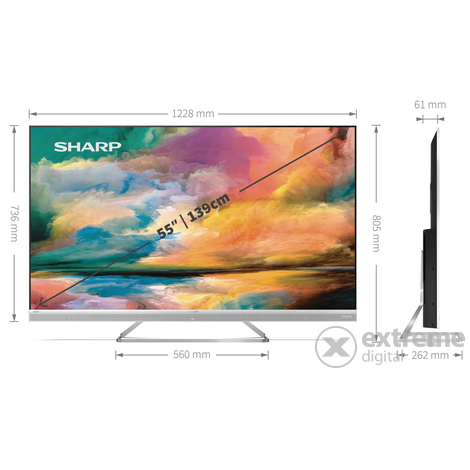 SHARP 55EQ4EA QLED 4K Ultra HD Android Smart LED televize, 139 cm