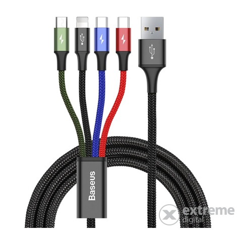 Baseus kabel za punjenje 4u1 (lightning 8pin / 2x Type-C / microUSB, 120cm, podrška za brzo punjenje), crni