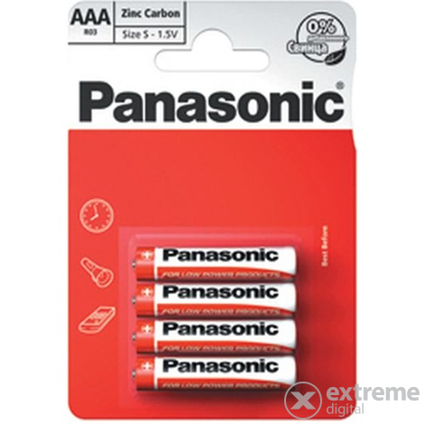 Panasonic Red Zinc R03R-4BP AAA mikro 1.5V cink-mangán tartós elemcsomag (4db)