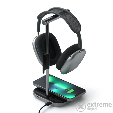 Satechi 2-IN-1 Headphone Stand w Wireless Charger USB-C sa kabelom; bez adaptera, astro siva