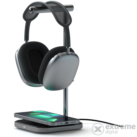 Satechi 2-IN-1 Headphone Stand w Wireless Charger USB-C sa kabelom; bez adaptera, astro siva