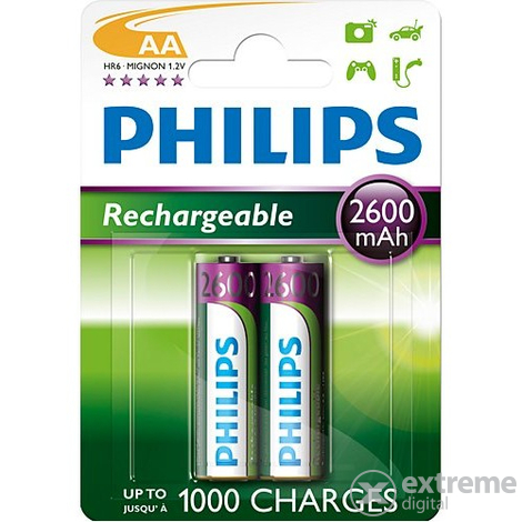 Philips R6B2A260/10 újratölthető AA 2600 mAh 2 elem (belső doboz nélkül)