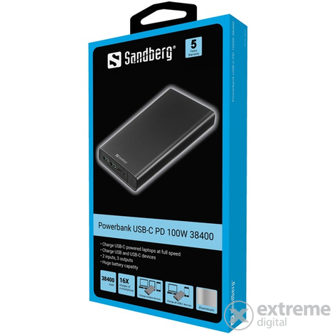 Sandberg  - Powerbank USB-C PD 100W 38400 (Ulaz: USB-C, Izlaz: 2xUSB-A+USB-C)