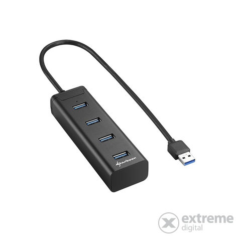 Sharkoon aluminium 4 portos USB3.0 Hub, fekete (4044951016976)