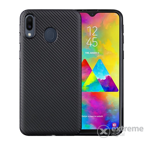 Силиконов калъф Gigapack за Samsung Galaxy M20, черен, карбонов десен