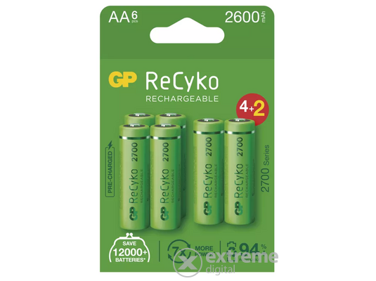 GP ReCyko NiMH tölthető akkumulátor, HR6 (AA) 2700mAh, 6db (B2127V)