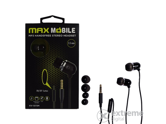 Max Mobile KV-1373 Headset Handsfree mikrofonos fülhallgató, 3,5 mm jack, 1,2m, fekete