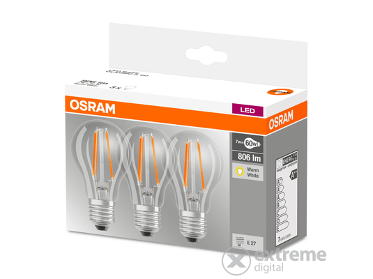 Osram Base Filament LED fényforrás, nem dimmelhető, E27, 7W, 806lm (3db)