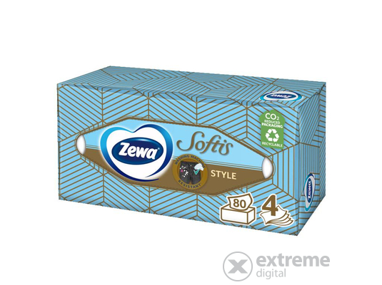 Zewa Softis Style dobozos illatmentes papír zsebkendő, 4 rétegű, 80 db